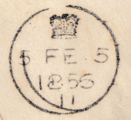 134176 1856 DIE 2 1D PL.22 WATERMARK LARGE CROWN (SG29) ON COVER LONDON TO DUBLIN.