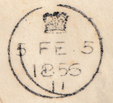 134176 1856 DIE 2 1D PL.22 WATERMARK LARGE CROWN (SG29) ON COVER LONDON TO DUBLIN.