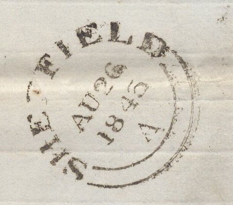 134196 1843 MAIL LONDON TO SHEFFIELD WITH 'Islington.Back.Rd' RECEIVERS HAND STAMP (L514/ISLBR14).