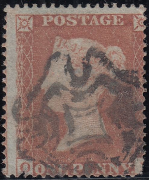 134198 1854 LATE USE OF THE DISTINCTIVE MALTESE CROSS OF WHITEHAVEN ON DIE 1 1D S.C.16 (SG17 SPEC C1ta).