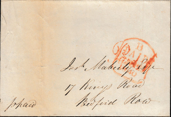 134205 1840 MAIL BROXBOURNE, HERTS TO LONDON WITH 'Paid 1' UNIFORM PENNY POST HAND STAMP (HE562).