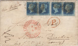 134271 1855 MAIL LONDON TO DRESDEN, SAXONY WITH 2D BLUE PL.4 S.C.16 (SG19) X 4.