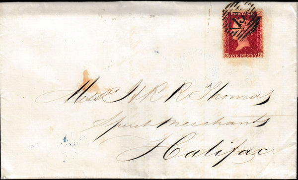 134321 1858 MAIL LONDON TO HALIFAX WITH FINE PRINTED BILLHEAD AND 'ST. JOHN ST/CLERKENWELL' CIRCULAR HAND STAMP.