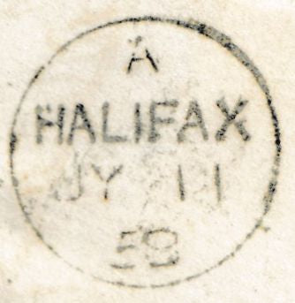 134321 1858 MAIL LONDON TO HALIFAX WITH FINE PRINTED BILLHEAD AND 'ST. JOHN ST/CLERKENWELL' CIRCULAR HAND STAMP.