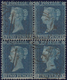134323 1855 2D BLUE PLATE FIVE L.C.14 (SG34) TWO USED BLOCKS OF FOUR IN THE NORMAL BLUE SHADE AND THE GREENISH-BLUE SHADE (SPEC F6(2).