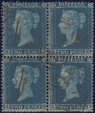 134323 1855 2D BLUE PLATE FIVE L.C.14 (SG34) TWO USED BLOCKS OF FOUR IN THE NORMAL BLUE SHADE AND THE GREENISH-BLUE SHADE (SPEC F6(2).