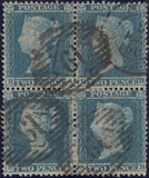 134323 1855 2D BLUE PLATE FIVE L.C.14 (SG34) TWO USED BLOCKS OF FOUR IN THE NORMAL BLUE SHADE AND THE GREENISH-BLUE SHADE (SPEC F6(2).