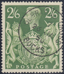 134374 1942 2/6 YELLOW-GREEN (SG476b) SUPERB USED 'LION AND HONI SOIT' RE-ENTRY.