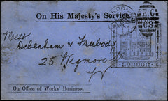 134383 1903 'ON HIS MAJESTY'S SERVICE' ENVELOPE USED IN LONDON WITH 'TOWER.OF./LONDON' CACHET IN BLACK.