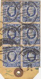 134389 UNDATED PARCEL TAG KGVI 1924 10S ULTRAMARINE (SG478b) X 7, 5S RED (SG477) AND LOW VALUES.