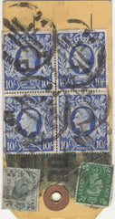 134392 UNDATED PARCEL TAG KGVI 10S ULTRAMARINE (SG478b) X 6 AND LOW VALUES.