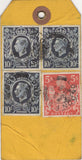 134405 1940 PARCEL TAG KGVI 10S DARK  BLUE (SG478) BLOCK OF SIX, THREE SINGLES AND 5S RED (SG477).