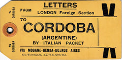 134413 CIRCA 1940 UNUSED PARCEL TAG 'LETTERS FROM LONDON FOREIGN SECTION/TO HAIPHONG (FRENCH-INDO-CHINA)'.