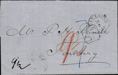 134430 1862 UNPAID MAIL LONDON TO TONSBERG, NORWAY.