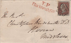 134442 1842 MAIL BLACKHEATH TO HARROW WITH 'T.P/BlackheathS.E.' RECEIVERS HAND STAMP (L505a).
