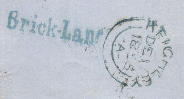 134448 1855 MAIL LONDON TO KEIGHLEY, YORKSHIRE WITH 'Brick-Lane' RECEIVERS HAND STAMP (L514/BRIC14c).