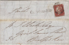 134451 1846 MAIL USED IN LONDON WITH PREVIOUSLY UNRECORDED 'Castelnan.B.Rd' RECEIVERS HAND STAMP.