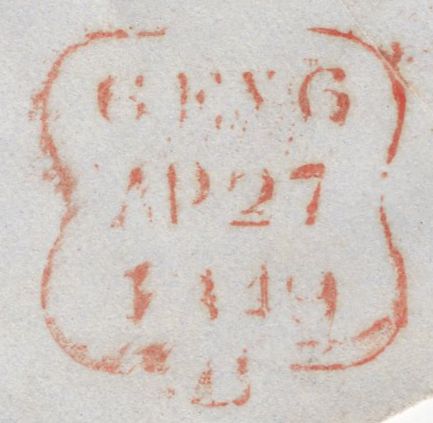 134456 1849 MAIL USED IN LONDON WITH 'GT PORTLAND ST' RECEIVERS HAND STAMP (L514/GTPO16).