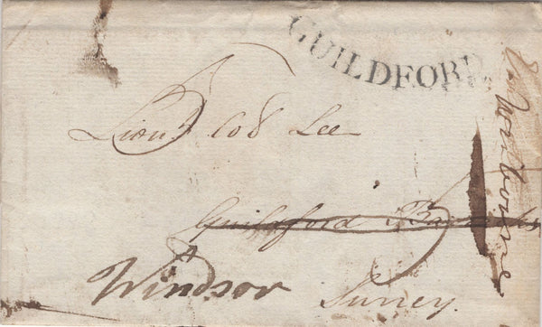 134485 1798 MAIL CHANCERY LANE TO GUILDFORD, RE-DIRECTED TO WINDSOR WITH 'GUILDFORD' CONCAVE HAND STAMP (SY380).