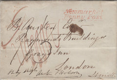 134487 1838 MAIL DALHAM HALL, SUFFOLK TO LONDON WITH 'Newmarket/Penny Post' HAND STAMP (SK286).