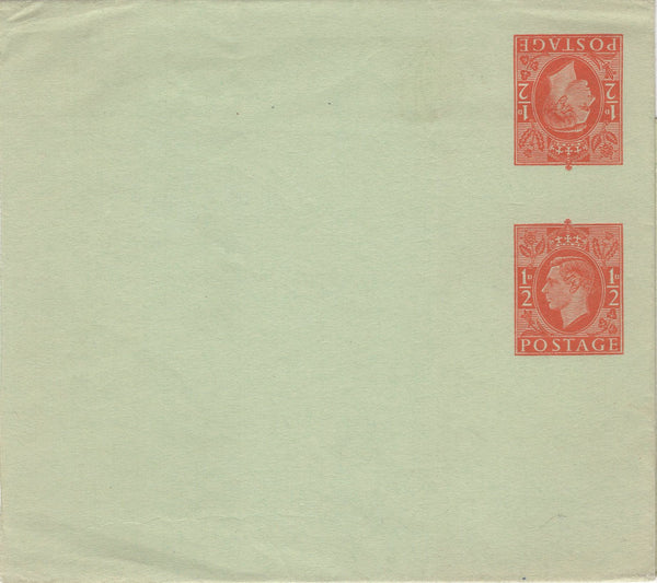 134495 1951 UNUSED KGVI ½D ORANGE PART LETTERSHEET WITH DIE TYPE L23 TETE-BECHE PAIR.