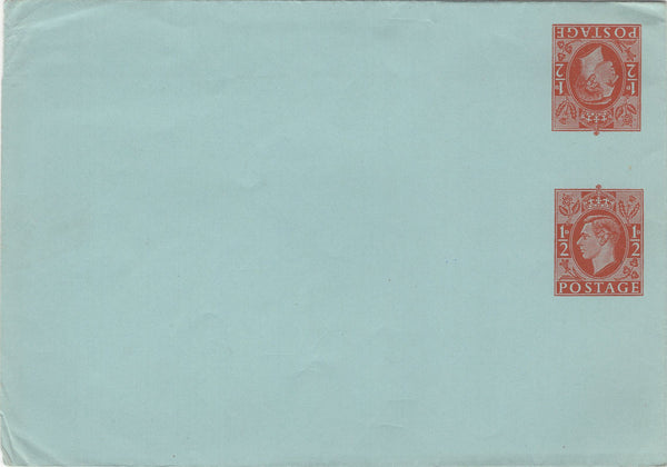 134496 1951 UNUSED KGVI ½D ORANGE LETTERSHEET WITH DIE TYPE L23 VERTICAL TETE-BECHE PAIR.