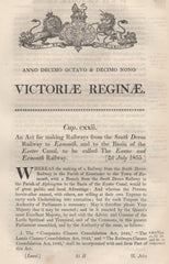 134501 1855 ACT 'FOR MAKING RAILWAYS FROM THE SOUTH DEVON RAILWAY TO EXMOUTH, AND TO THE BASIN OF THE EXETER CANAL, TO BE CALLED THE EXETER AND EXMOUTH RAILWAY'.