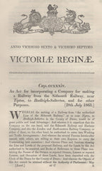 134502 1863 ACT 'FOR INCORPORATING A COMPANY FOR MAKING A RAILWAY FROM THE SIDMOUTH RAILWAY, NEAR TIPTON, TO BUDLEIGH-SALTERTON, AND FOR OTHER PURPOSES'.