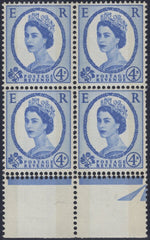 134567 1960 4D WILDING PHOSPHOR (SG616) BLOCK OF FOUR DOUBLE PERFORATION.