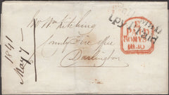 134647 1840 MAIL USED 30TH MAY LONDON TO DARLINGTON WITH 'Pall Mall/1py P.Paid' HAND STAMP (L506/PALL37).