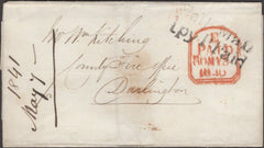 134647 1840 MAIL USED 30TH MAY LONDON TO DARLINGTON WITH 'Pall Mall/1py P.Paid' HAND STAMP (L506/PALL37).