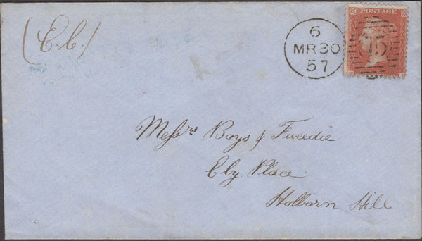 134648 1857 MAIL USED IN LONDON WITH 'King-William-St' RECEIVERS HAND STAMP (L514/KINGWS16b).