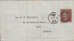 134658 1853 MAIL USED IN LONDON WITH 'Harrow.Road' RECEIVERS HAND STAMP IN BLUE (L514/HARRD1b).