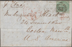 134669 1861 MAIL LONDON TO BOSTON USA WITH 1S PALE GREEN (SG73).