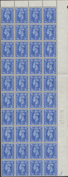 134851 1951 1D LIGHT ULTRAMARINE (SG504) BLOCK OF 40 WITH 'KEYHOLE FLAW' (SPEC Q6d).