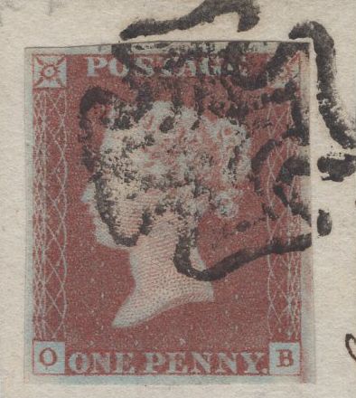 134873 1841 1D RED PL.2 (SG7)(OB) ON SMALL PIECE.