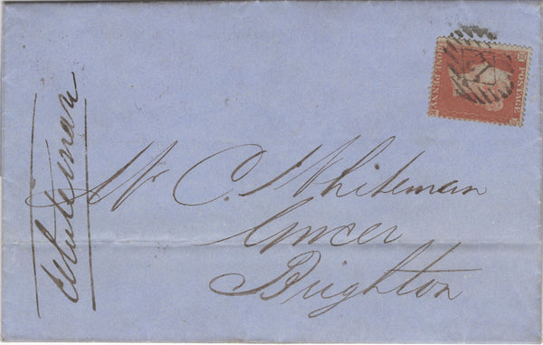 134879 1854 1D ARCHER EXPERIMENTAL PERFORATION PL.97 (SG16b)(NK) ON LETTER LONDON TO BRIGHTON.