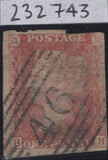 134886 1857 DIE 2 1D PL.57 ROSE-RED ON WHITE PAPER 'ERROR IMPERFORATE' (SG40a).