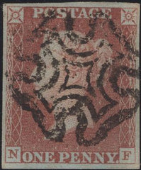 134928 1841 1D RED PLATE 1B (SG7)(NF CONSTANT VARIETY 'N RETOUCHED' SPEC AS7e).