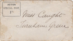 134957 CIRCA 1870 'ACTON/SPECIAL POST, 1D.' PRIVATE MAIL DELIVERY USED IN LONDON.