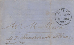 134958 1864 PRIVATE POST/PRIVATE DELIVERY MAIL USED IN LONDON WITH 'L.D.Co.' DATE STAMP OF THE LONDON DOCKS COMPANY.