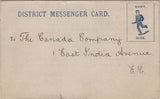 134959 CIRCA 1890 'DISTRICT MESSENGER CARD' EX PRIVATE POST USED LOCALLY IN LONDON.