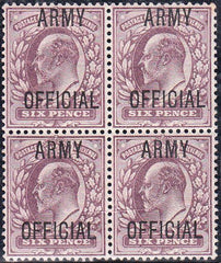 20002 1902 6D ARMY OFFICIAL (SG O50) UNUSED BLOCK OF FOUR.