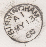 24494 - 1854 1D (SG 17)(PC) VERY LATE USAGE ON 1868 ENVELOPE BRIGHTON TO BIRMINGHAM. Envelope