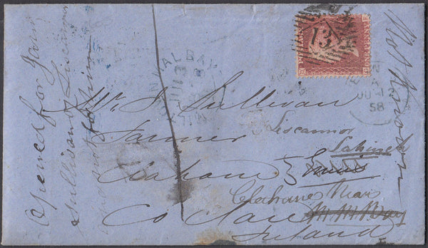 25049 - 1858 REDIRECTED COVER LONDON TO Co. CLARE REDIRECTED. 1858 envelope London to Co. Clar...