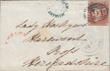 32443 - 1845 'MISSENT TO BIRMINGHAM' HAND STAMP (BM 174)/PL.61(RC)(SG8). 1845 envelope Li...