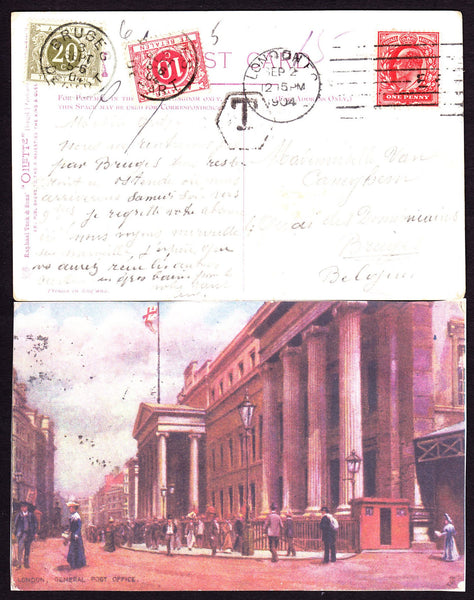 35457 - 1904 UNDERPAID MAIL LONDON TO BELGIUM.