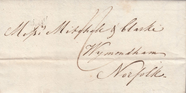 36263 - 1827 YORKS/'TOO LATE' HAND STAMP OF HULL (YK1597). Letter Hull to Wymondham (Norfolk) with good ...