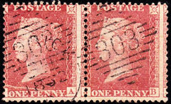 36576 - 1861 1d pl. 51 (JA JB) (SG 42). Used pair lettered JA/JB...