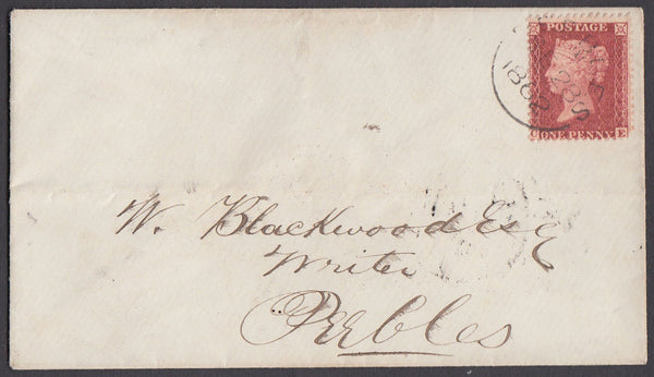 36609 - Pl.55 (SG 40)(CE) ON COVER 'PEEBLES' DATESTAMP. 1862 envelope used locally in P...
